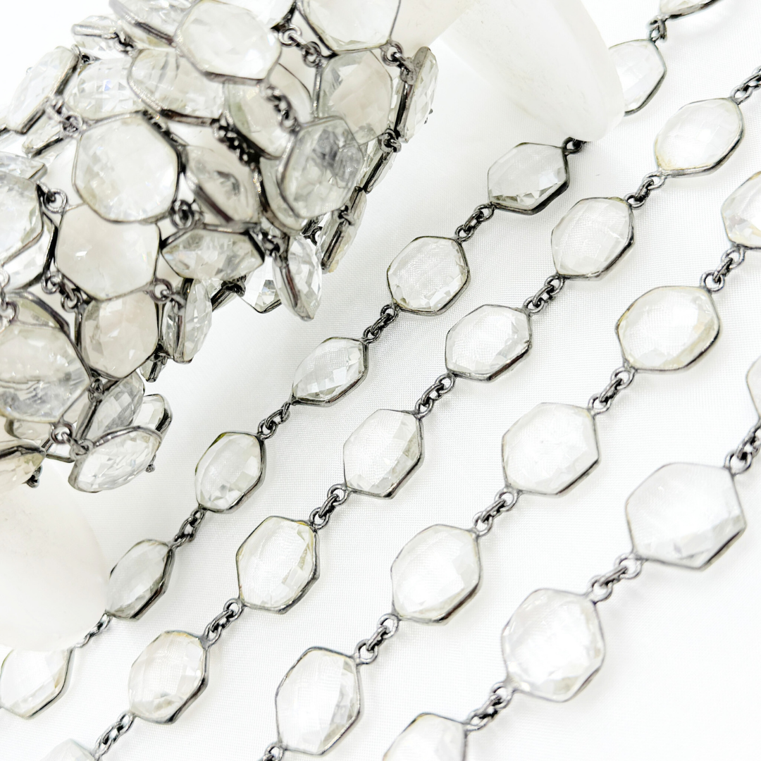 Crystal Hexagon Shape Bezel Oxidized Wire Chain. CR2