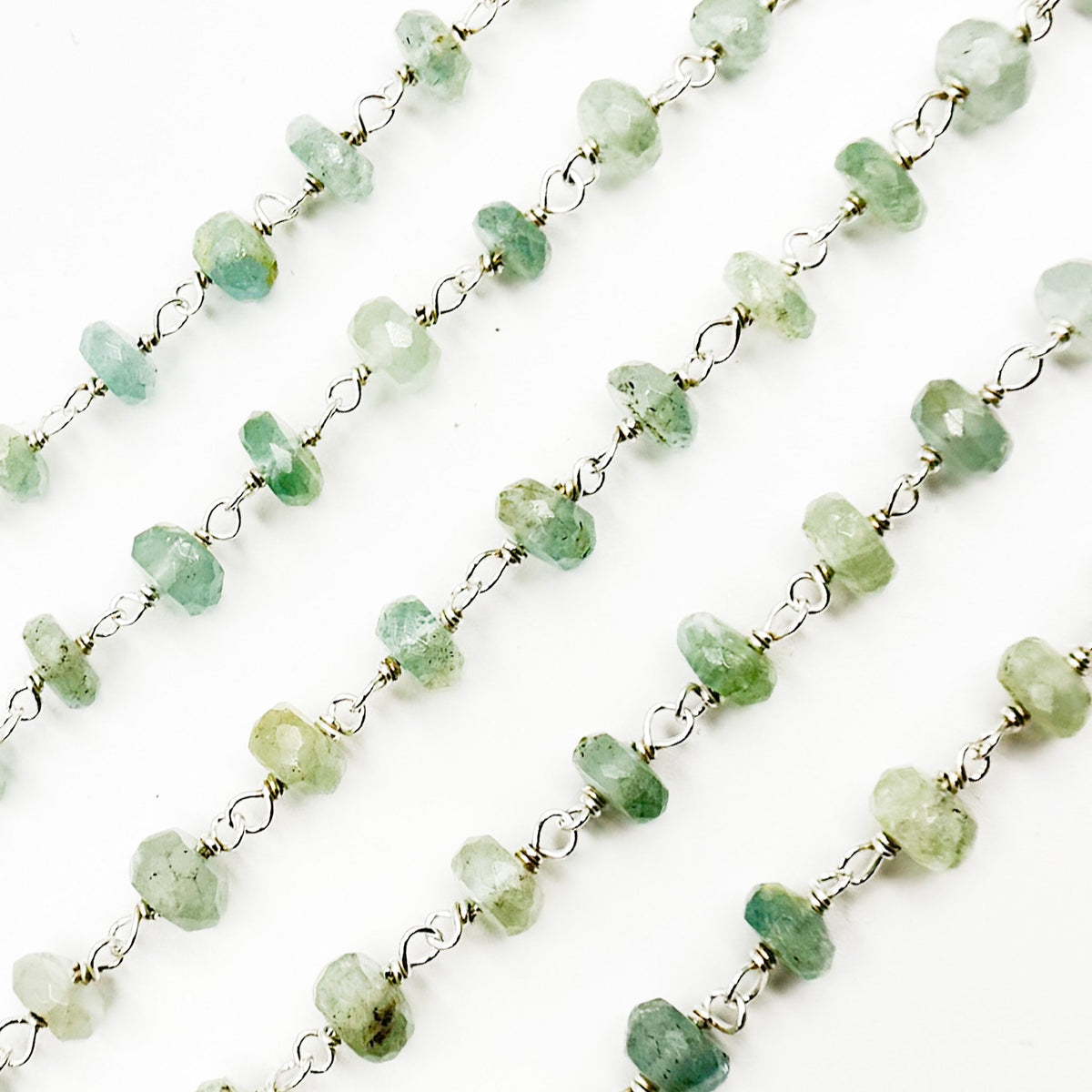 AQU27. Aquamarine Sterling Silver Wire Chain