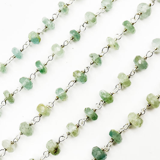 AQU27. Aquamarine Sterling Silver Wire Chain