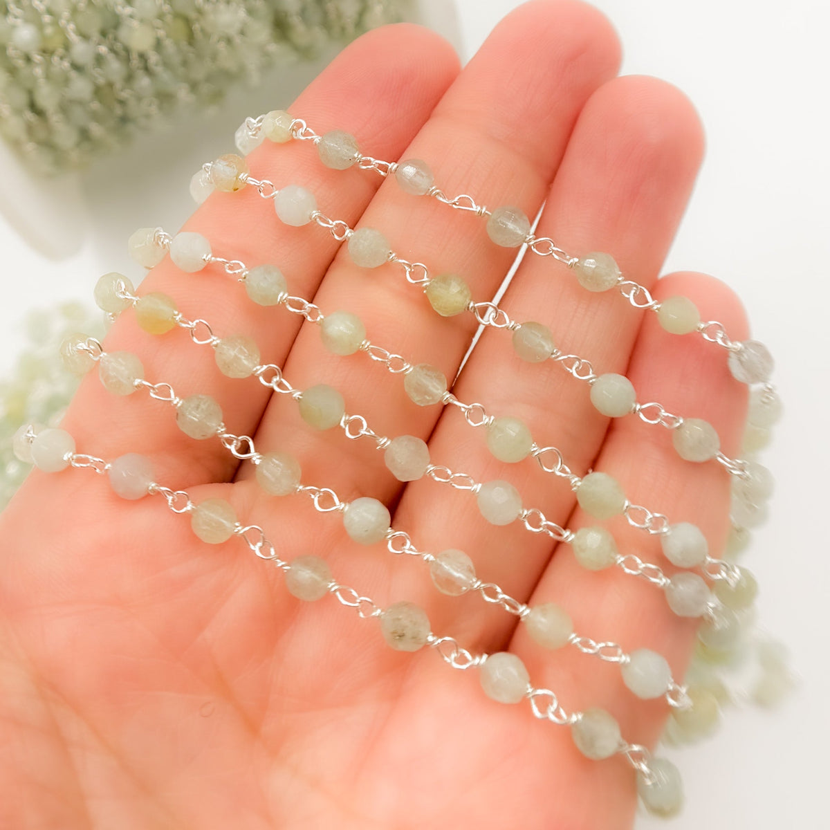 AQU28. Coated Aquamarine Sterling Silver Wire Chain