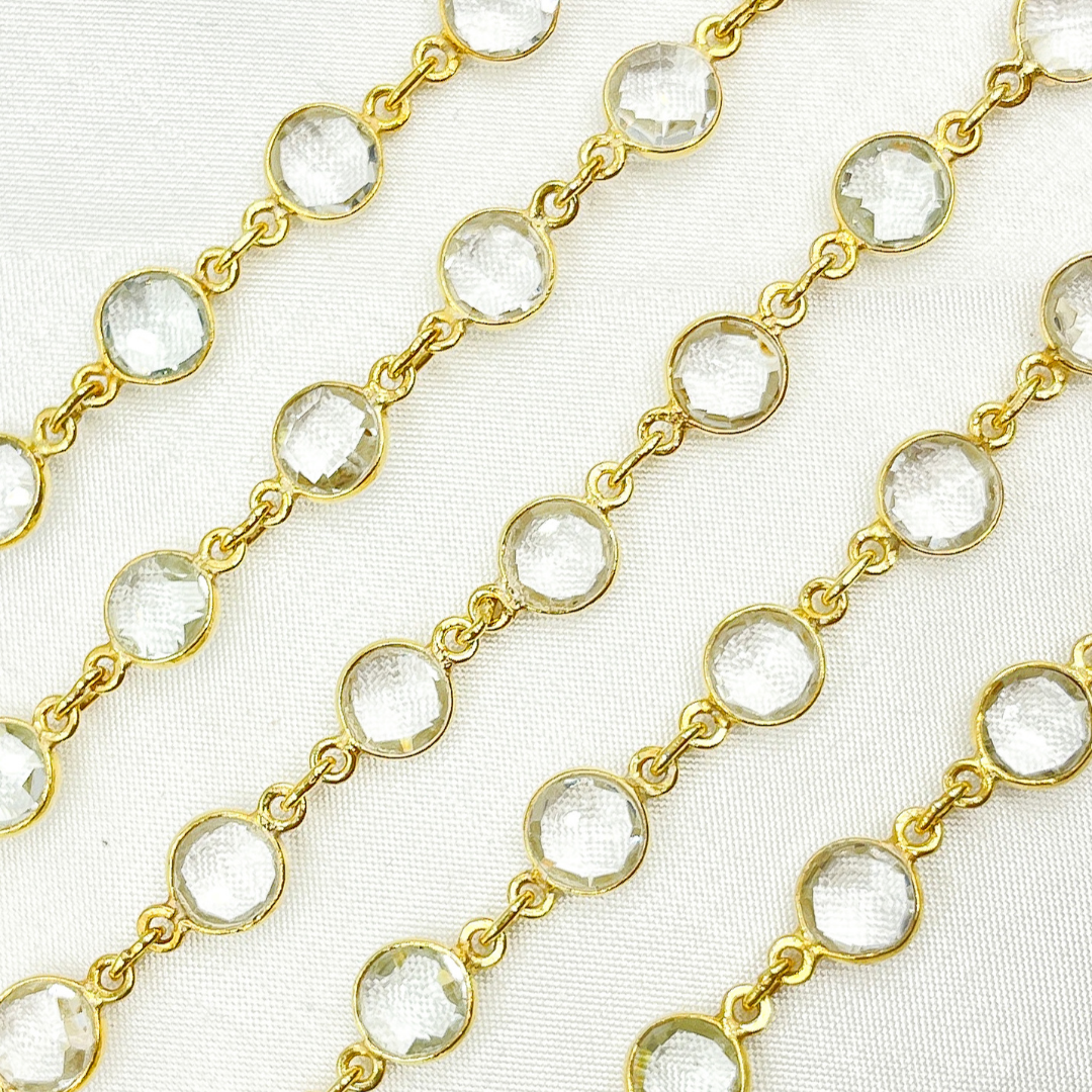 Crystal Round Shape Bezel Gold Plated Wire Chain. CR14