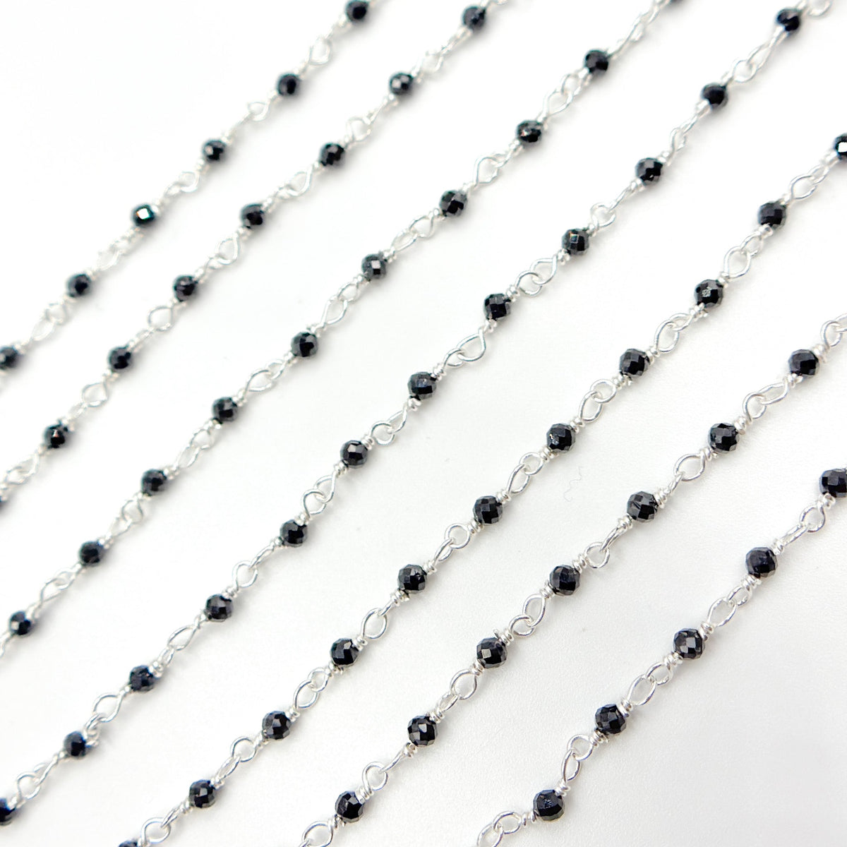 BSP24SS. Black Spinel 925 Sterling Silver Wire Wrap Chain
