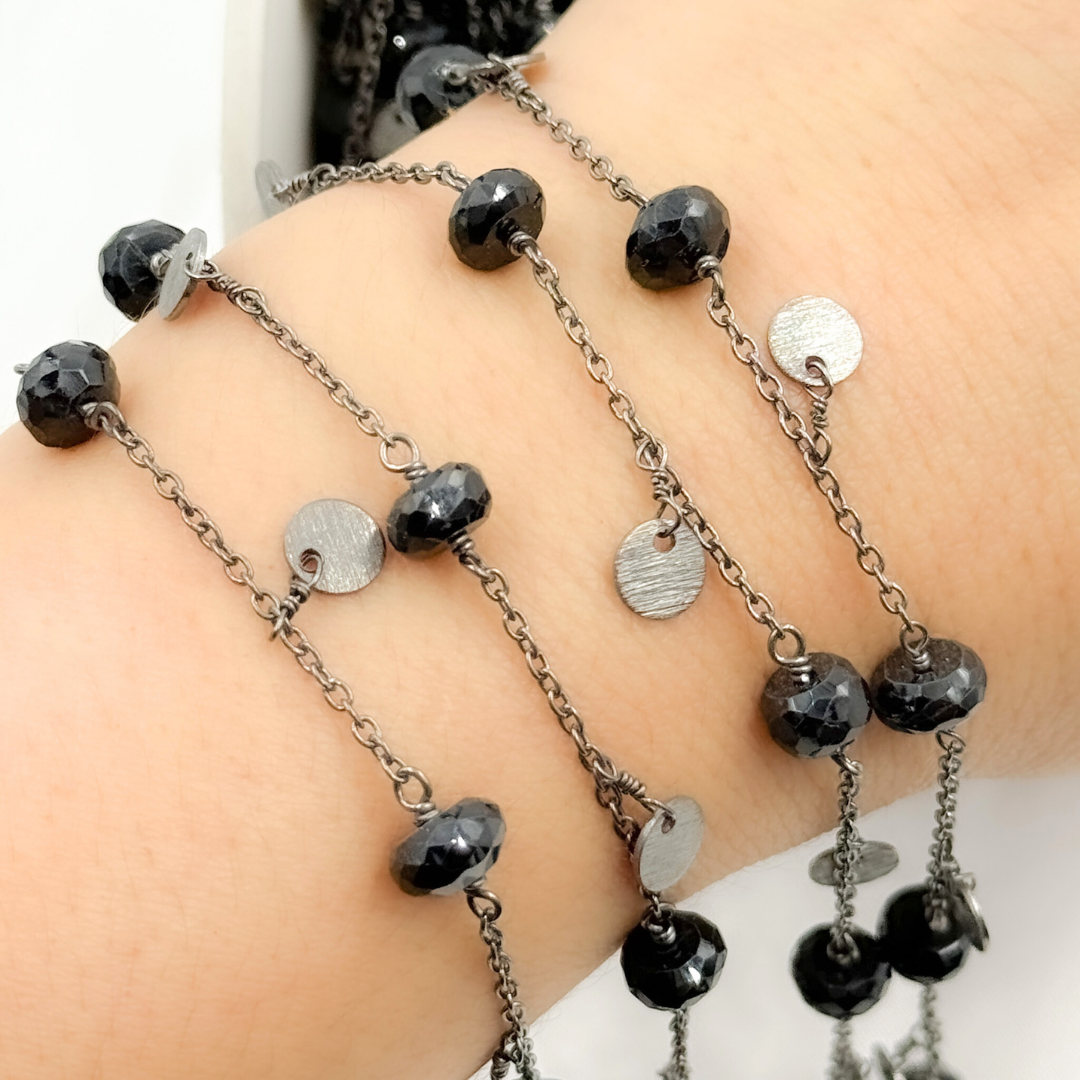 Black Spinel and Dangle Disc Oxidized Wire Chain. BSP35