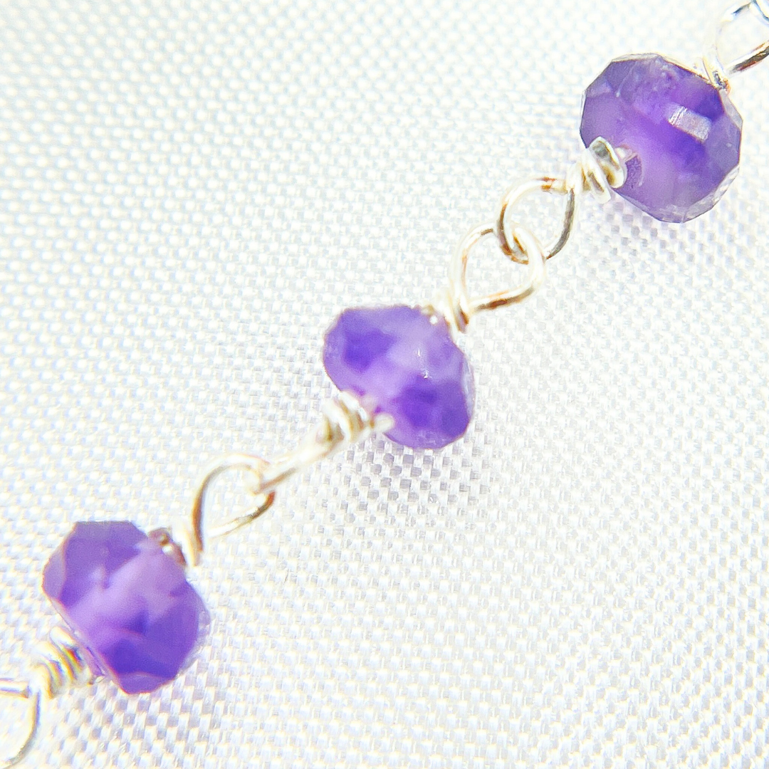 AME2. Amethyst 925 Sterling Silver Wire Chain
