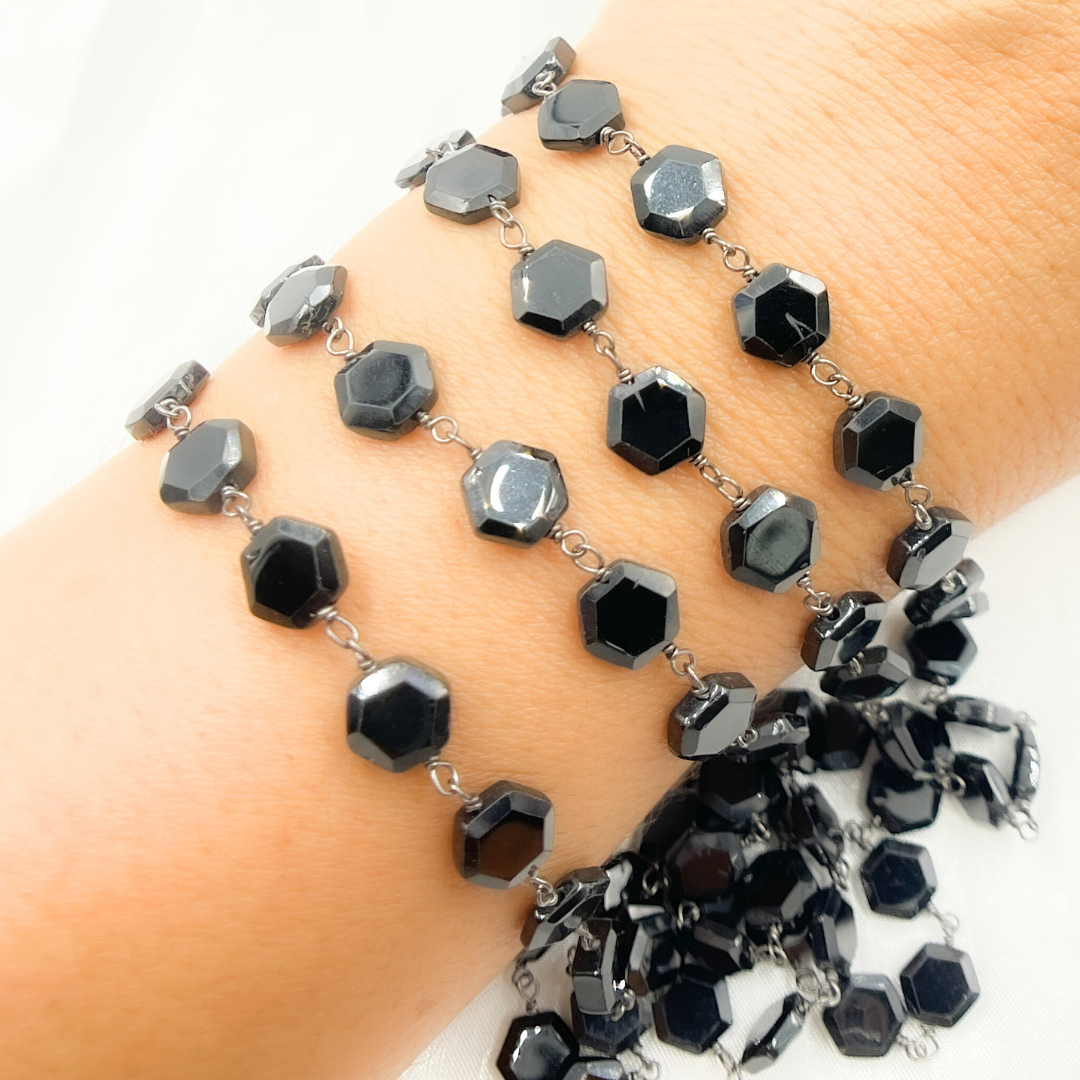BSP22. Black Spinel Hexagon Shape Oxidized Wire Chain