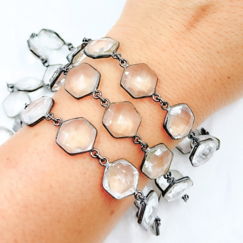 Crystal Hexagon Shape Bezel Oxidized Wire Chain. CR2