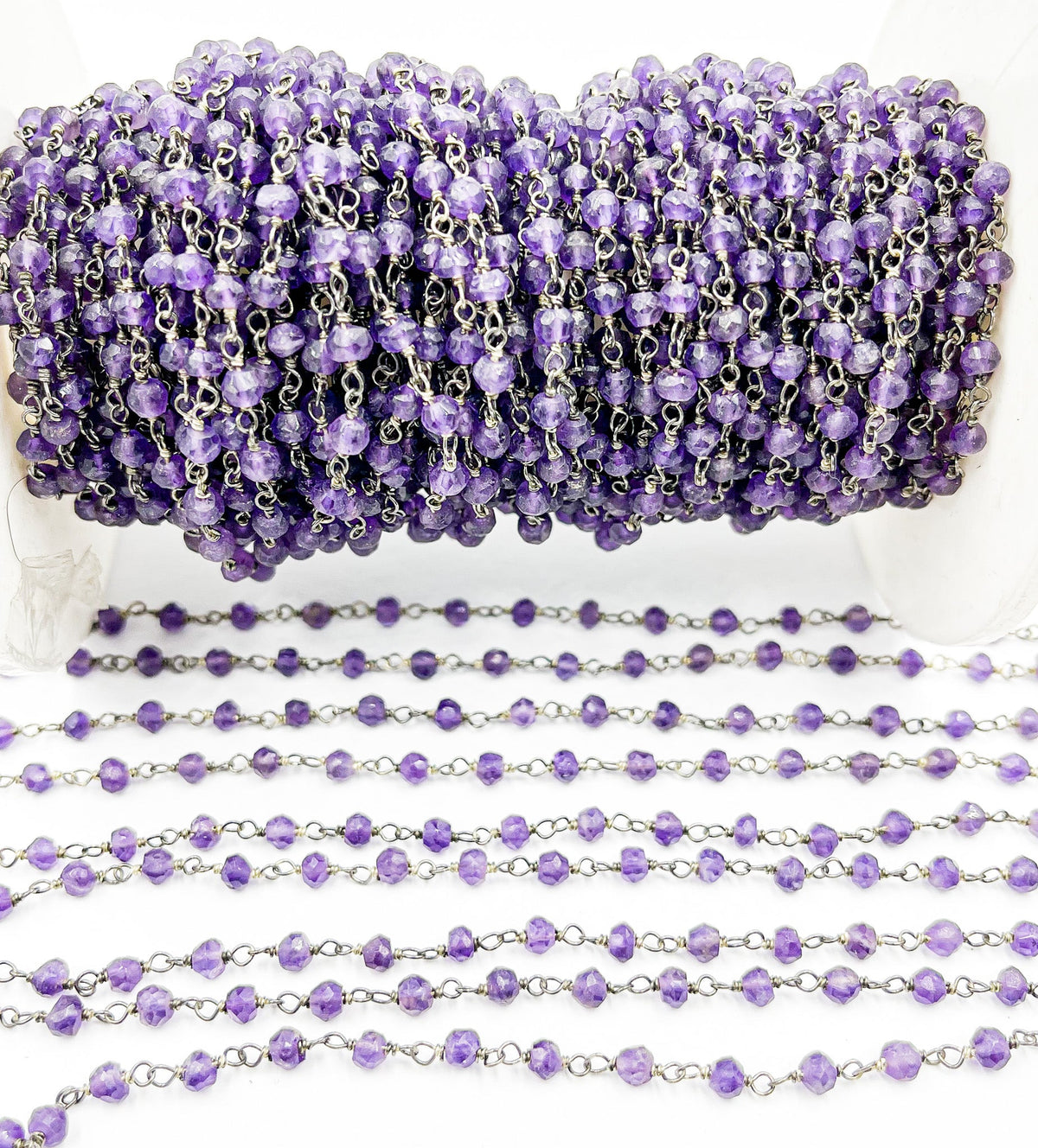 Amethyst Gemstone Oxidized 925 Sterling Silver Wire Chain. AME8