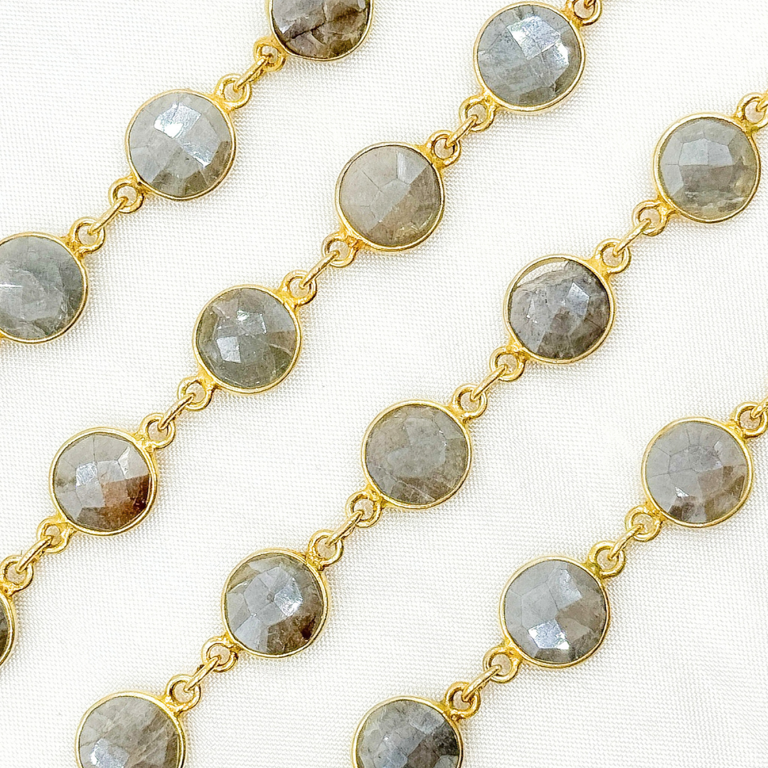 Coated Milky Aquamarine Round Shape Bezel Gold Plated Wire Chain. AQU9