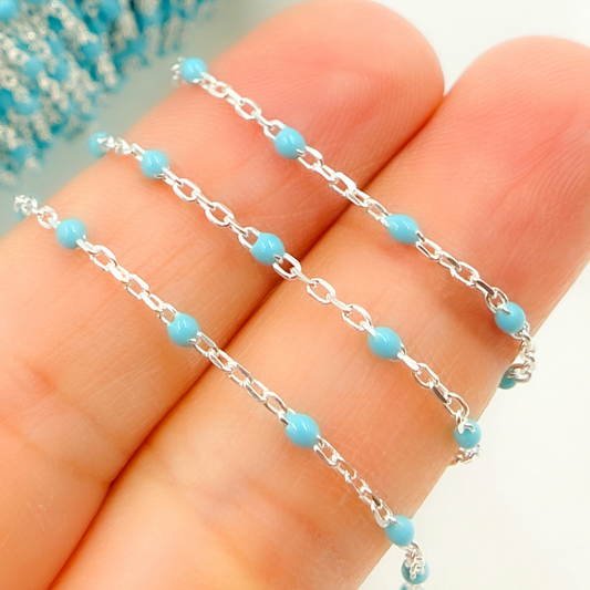 V203TURSS. Sterling Silver Turquoise Color Enamel Chain