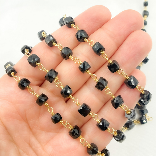Black Spinel Gold Plated Wire Chain. BSP42