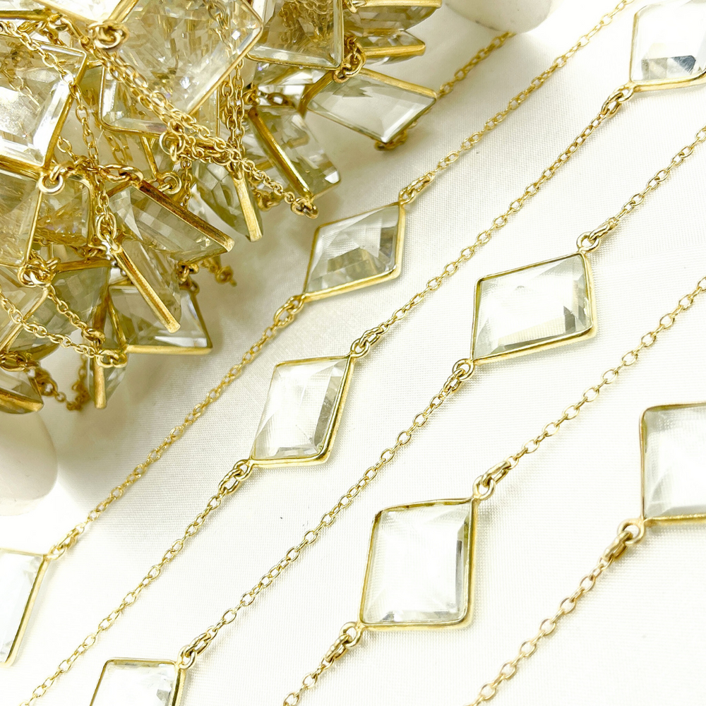 Crystal Rectangle Shape Bezel Gold Plated Wire Chain. CR6