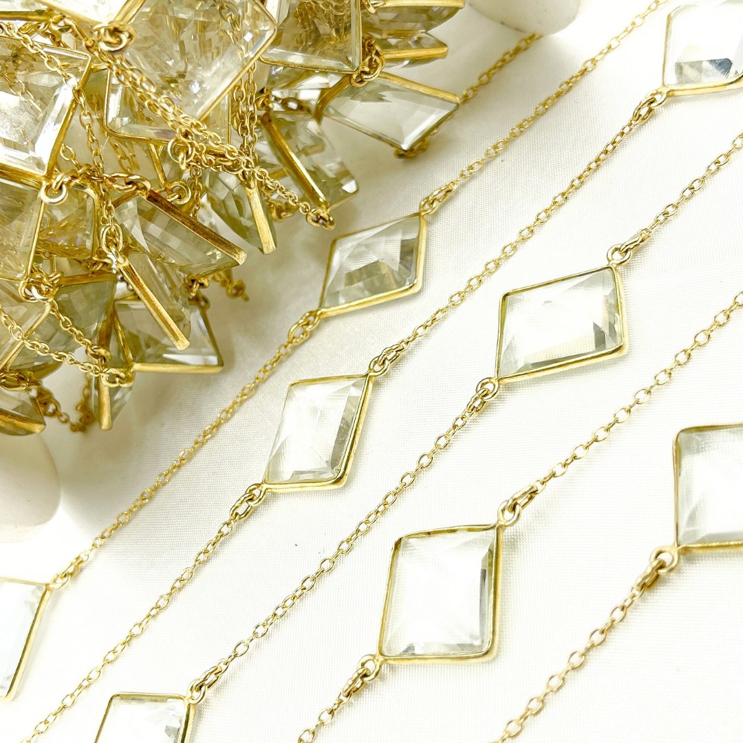 Crystal Rectangle Shape Bezel Gold Plated Wire Chain. CR6