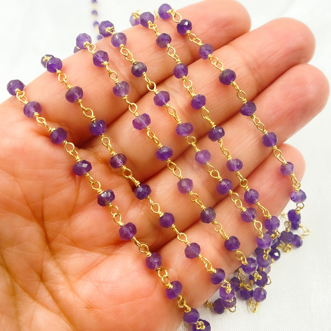 AME9. Amethyst Gold Plated Sterling Silver Wire Chain