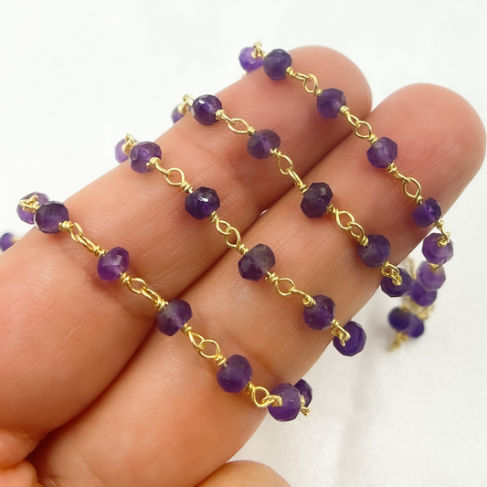 AME9. Amethyst Gold Plated Sterling Silver Wire Chain