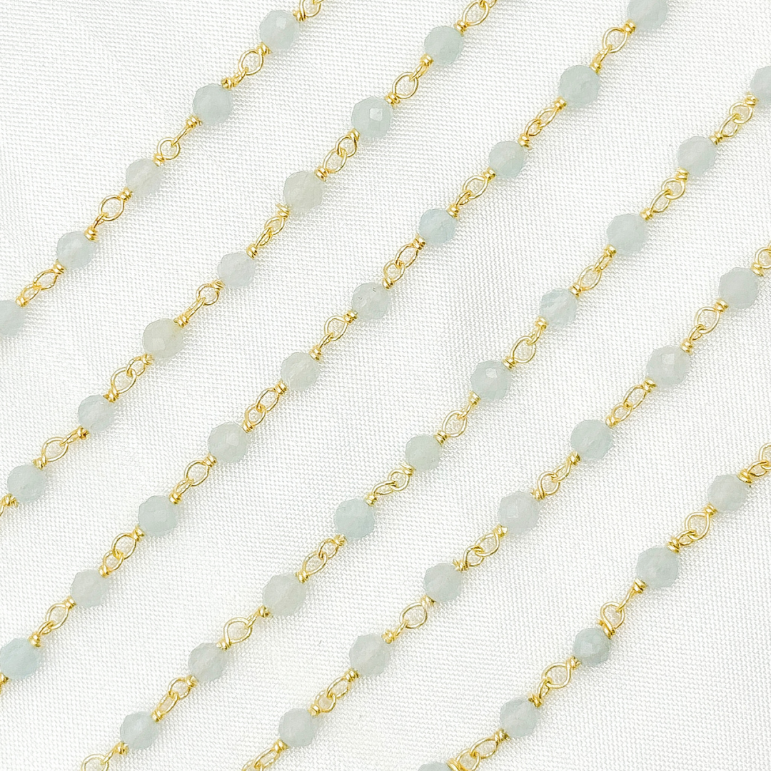 Coated Milky Aquamarine Gold Plated Wire Chain. AQU25