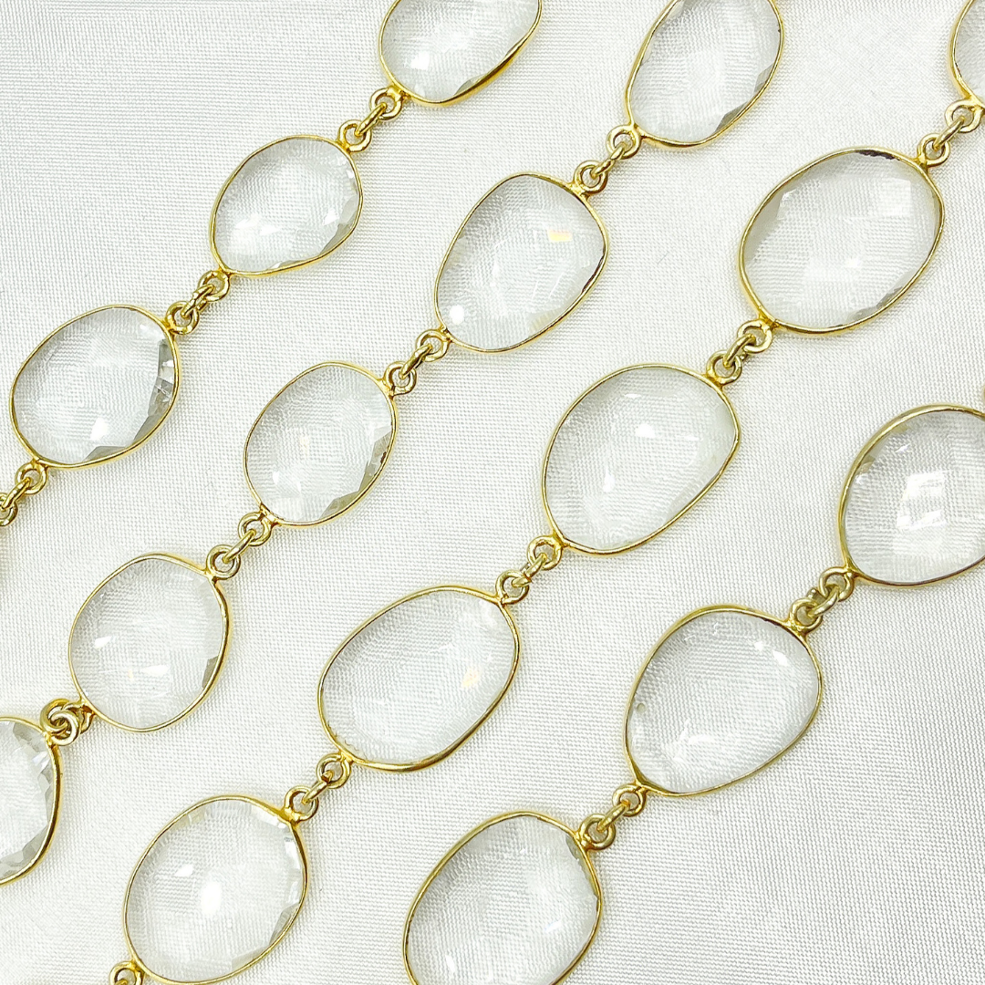Crystal Organic Shape Bezel Gold Plated Wire Chain. CR9