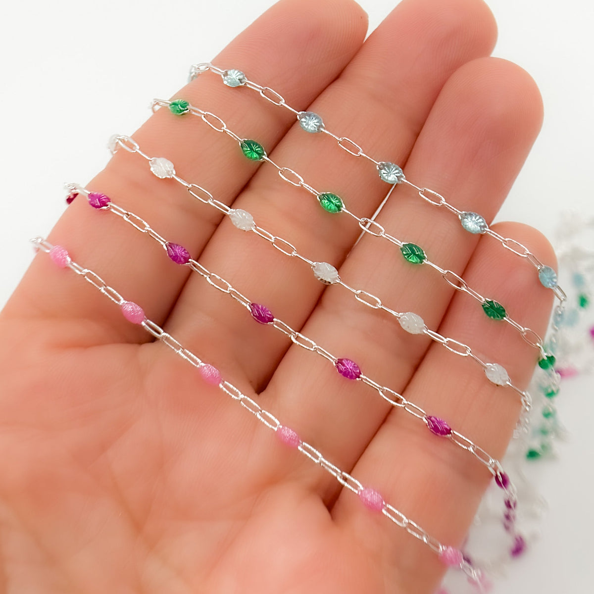 V250ENSS. Sterling Silver Enamel Satellite Chains