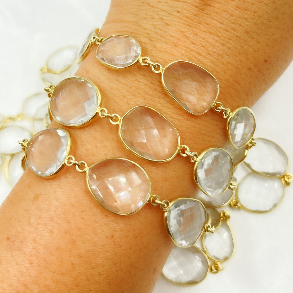 Crystal Organic Shape Bezel Gold Plated Wire Chain. CR9