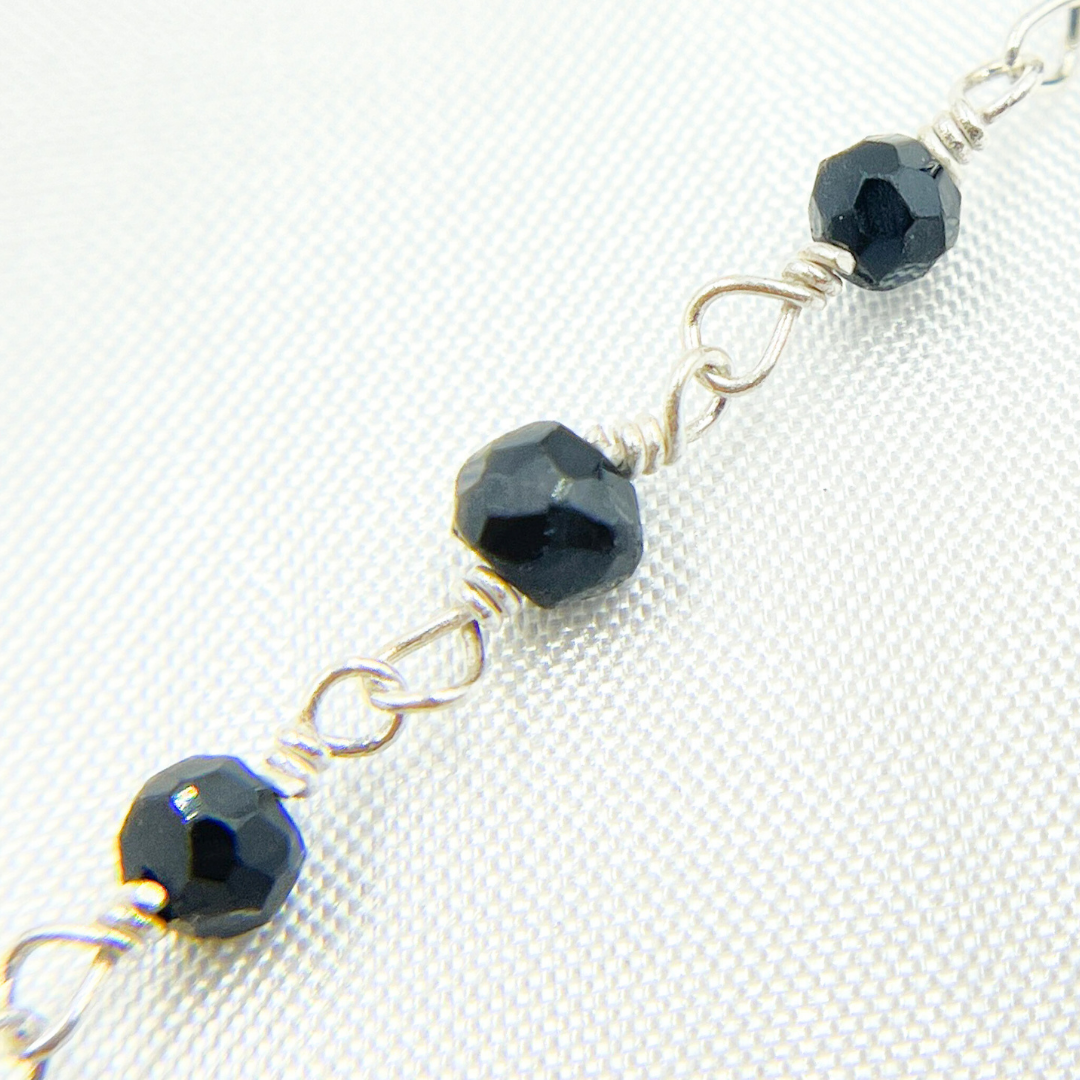 BSP55. Black Spinel Sterling Silver Wire Chain