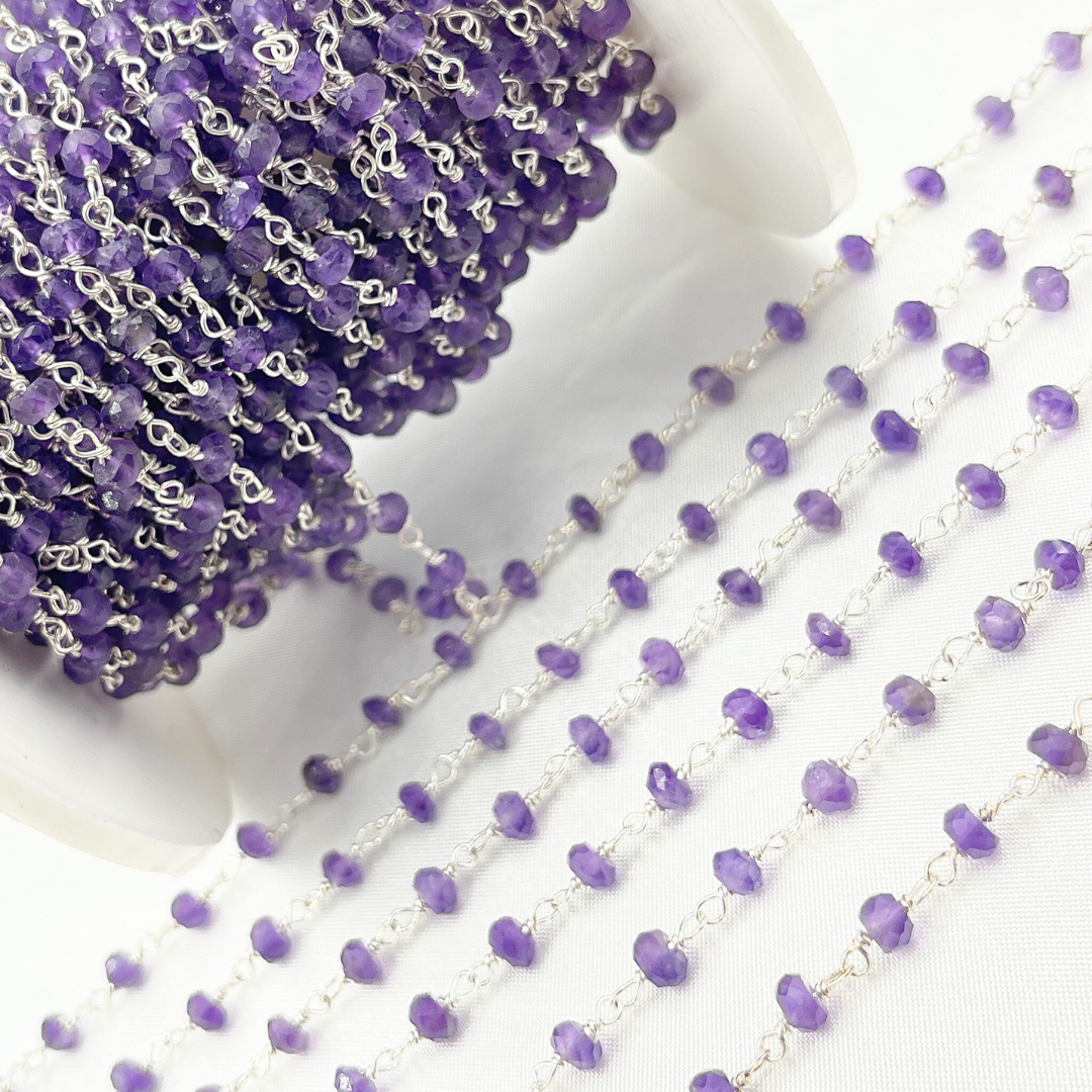 AME2. Amethyst 925 Sterling Silver Wire Chain